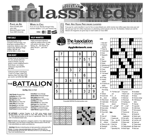 Each week, "classifieds" runs in The Battalion newspaper, distributed Thursday mornings around College Station and our Texas A&M campus.